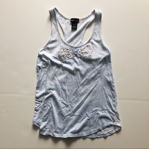 Pastel blue tank top with fabric bow detail